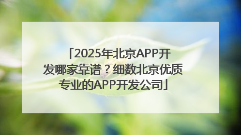 2025年北京APP开发哪家靠谱？细数北京优质专业的APP开发公司